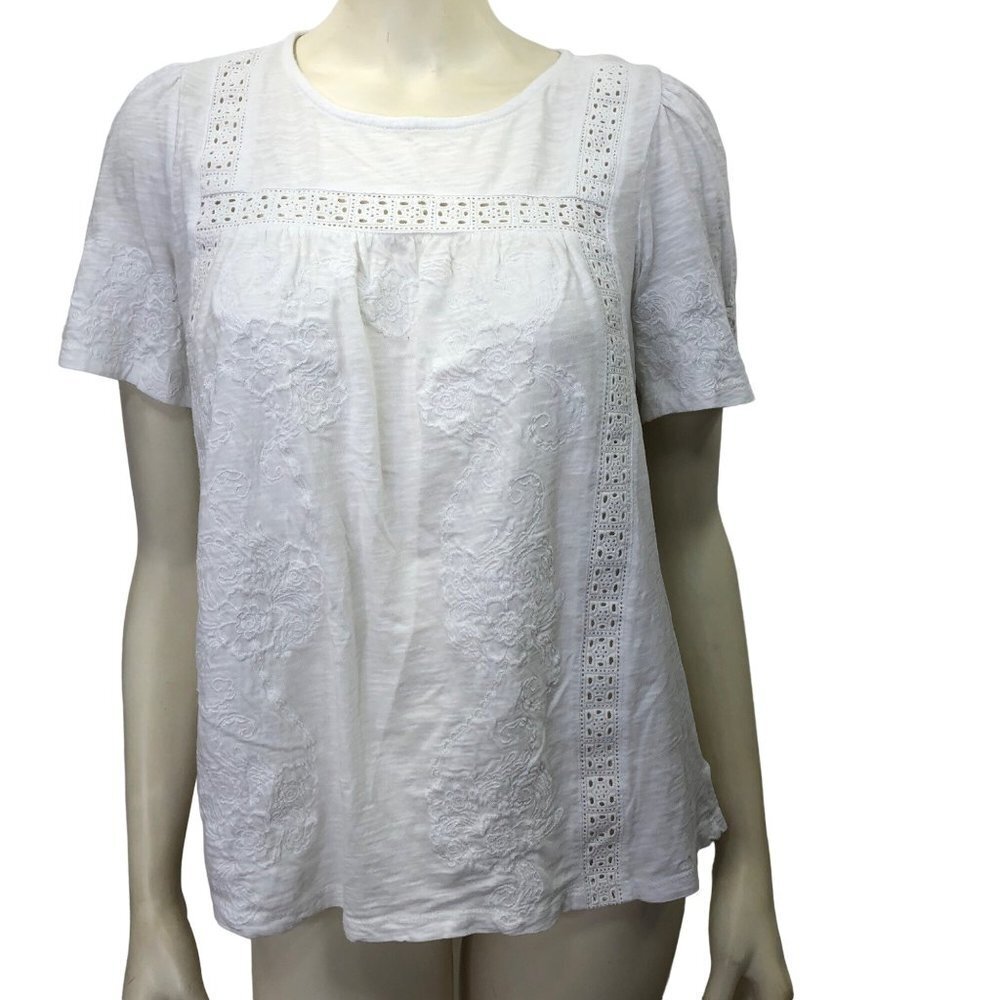 LUCKY BRAND EMBROIDERED SHORT SLEEVE TOP SM